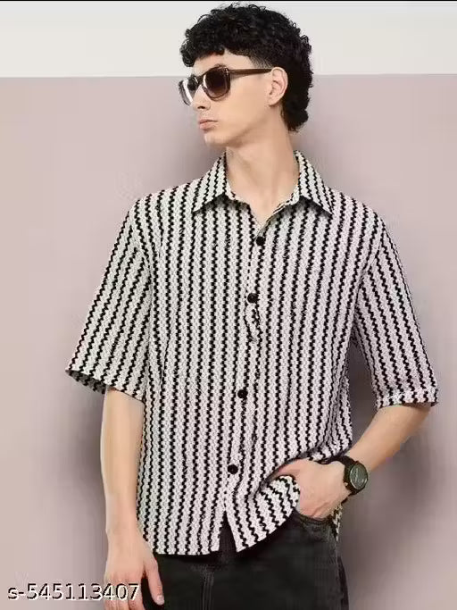 Stylish Crochet Net Half Sleeve Cotton Shirt
