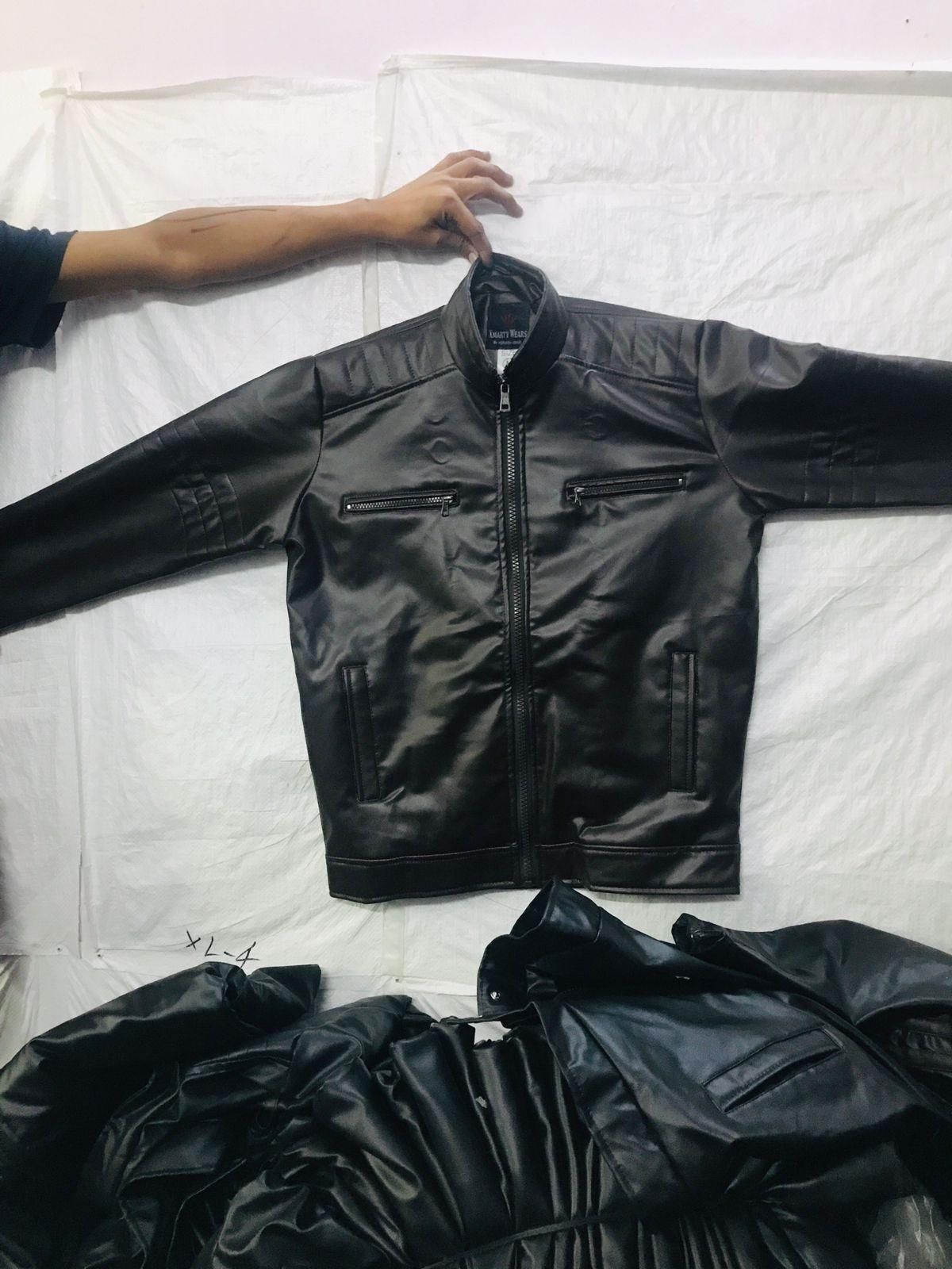 Men's Solid Rexine Leather Black Jacket