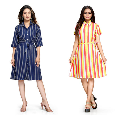 Women's Crepe Printed Shirt Style Short Dress Buy 1 Get 1 Free