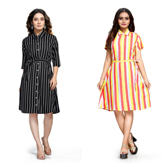 Women's Crepe Printed Shirt Style Short Dress Buy 1 Get 1 Free