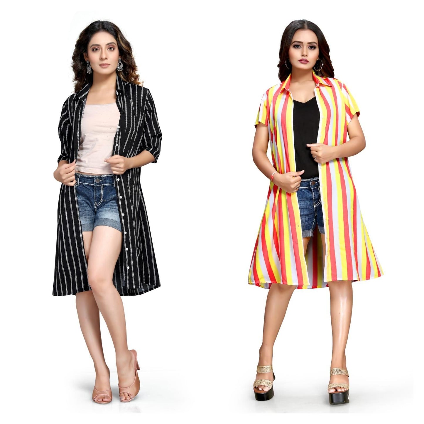 Women's Crepe Printed Shirt Style Short Dress Buy 1 Get 1 Free
