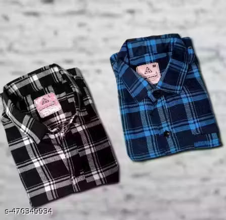 POLLYCOTTON CASUAL SLIM FIT COMBO PACK (2PCS ) CHECK SHIRT FOR MEN