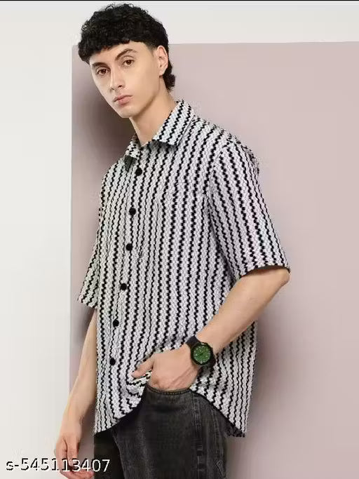 Stylish Crochet Net Half Sleeve Cotton Shirt