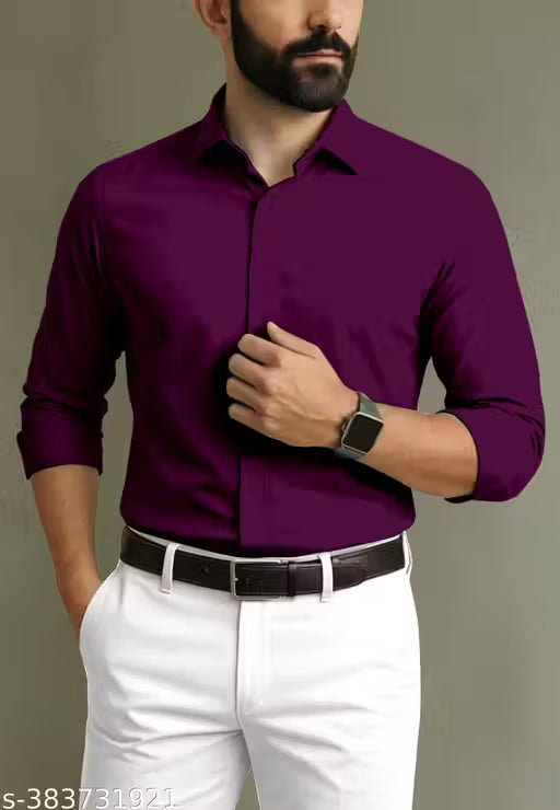 IMPORTED stylish plain cotton shirts for men- WINE PURPLE
