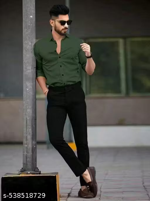 Mens wear trendy look solid readymade long sleeves shirts