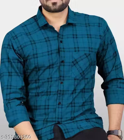 Fatty Mouse Men's Checked Spread Collar Blue Shirts
