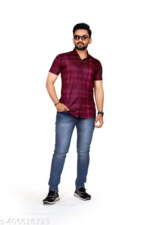 STI Men's Printed Regular Spread Collar Maroon Shirts