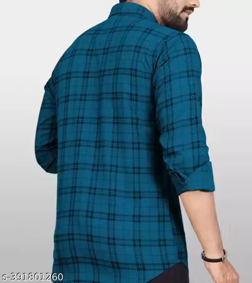 Fatty Mouse Men's Checked Spread Collar Blue Shirts