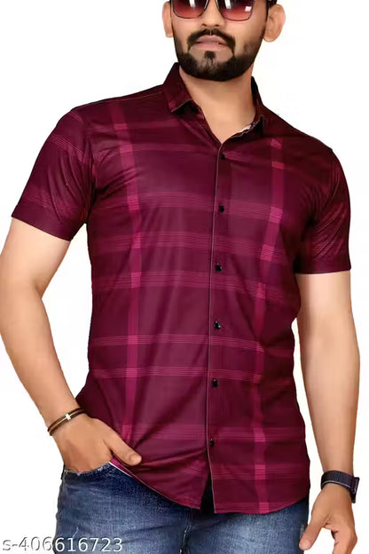 STI Men's Printed Regular Spread Collar Maroon Shirts